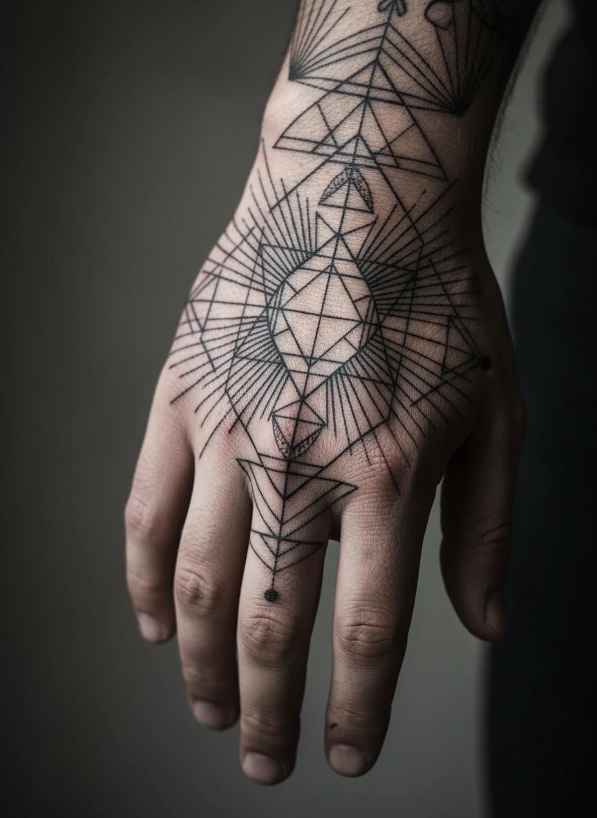 Geometric hand tattoo