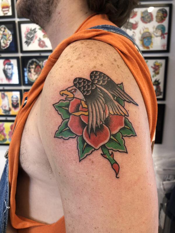 This eagle tattoo was a coverup over scars , inked at @nanditattoos ! Took  3 hours to complete ! #eagletattoo #coveruptattoo #scarcoveru... | Instagram
