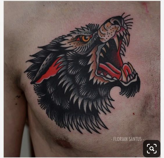 Traditional Wolf Tattoo 1