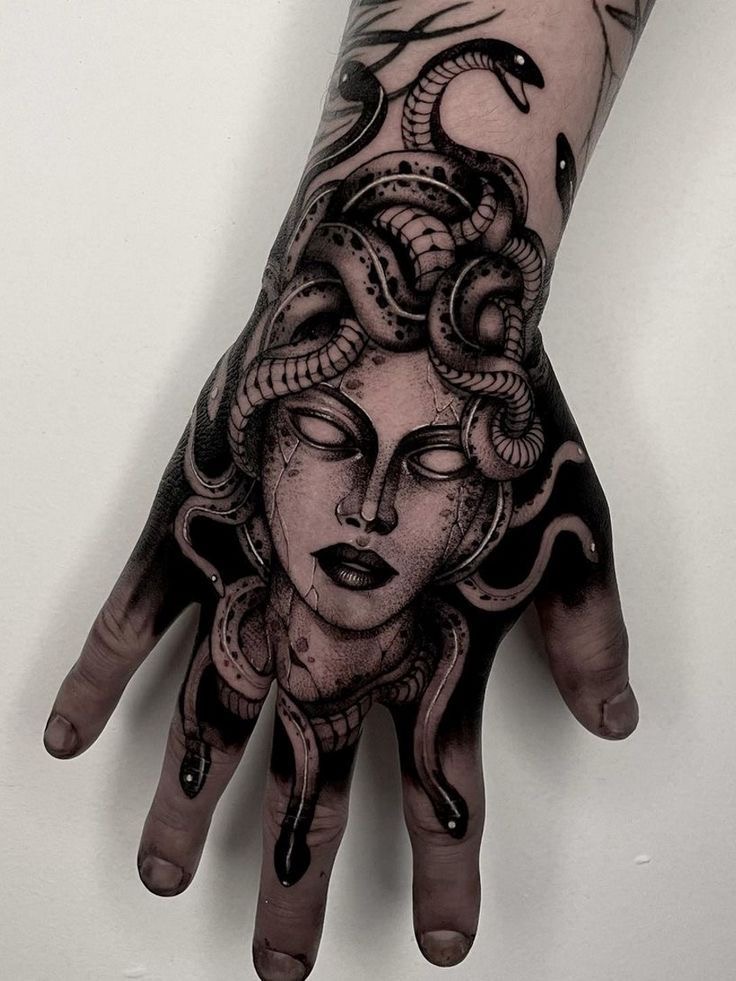 Medusa Gorgon Hand Tattoo Design Ideas