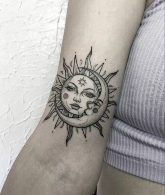 bohemian sun and moon tattoo