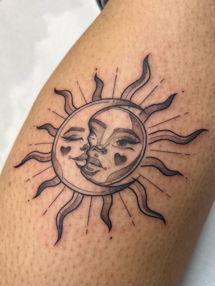 bohemian sun and moon tattoo