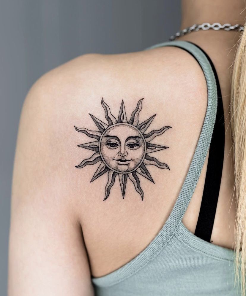 bohemian sun and moon tattoo