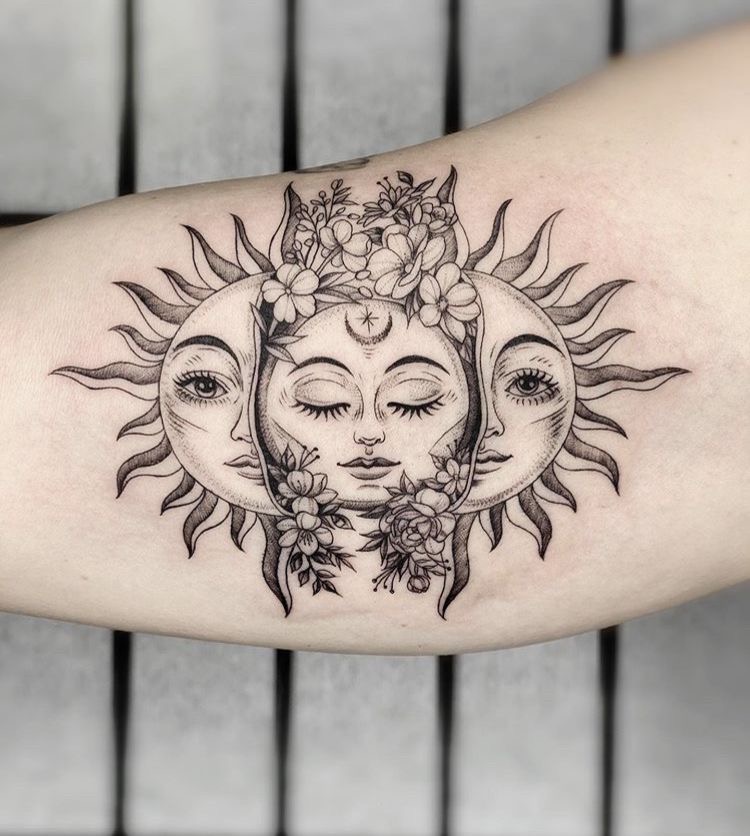 bohemian sun and moon tattoo